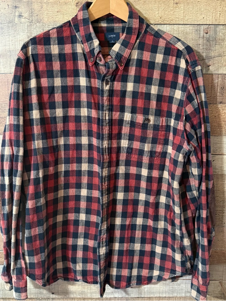 J Crew Plaid Flannel Shirt Heritage Mens Xl Suede Elbow Patches